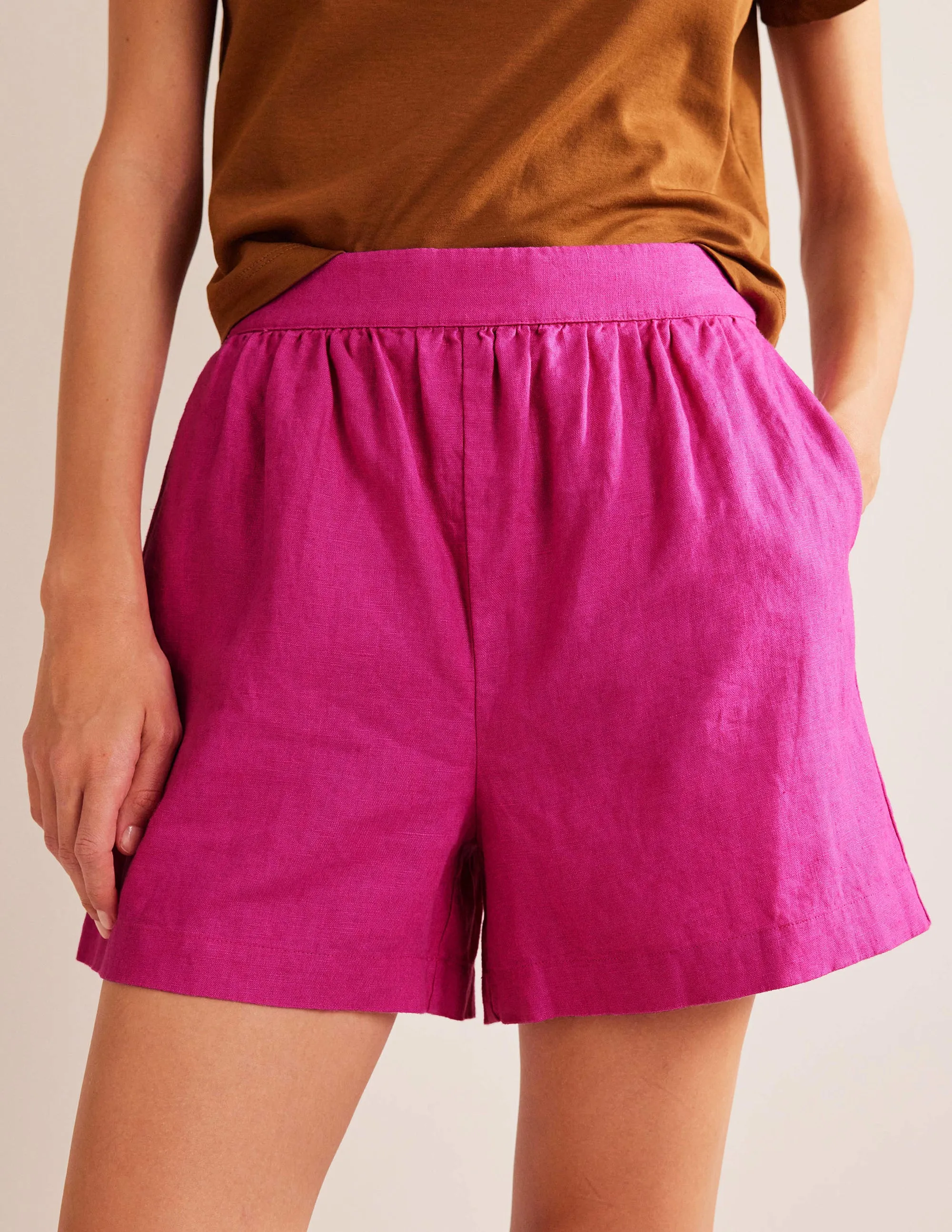 Pull-on Linen Shorts-Rose Violet