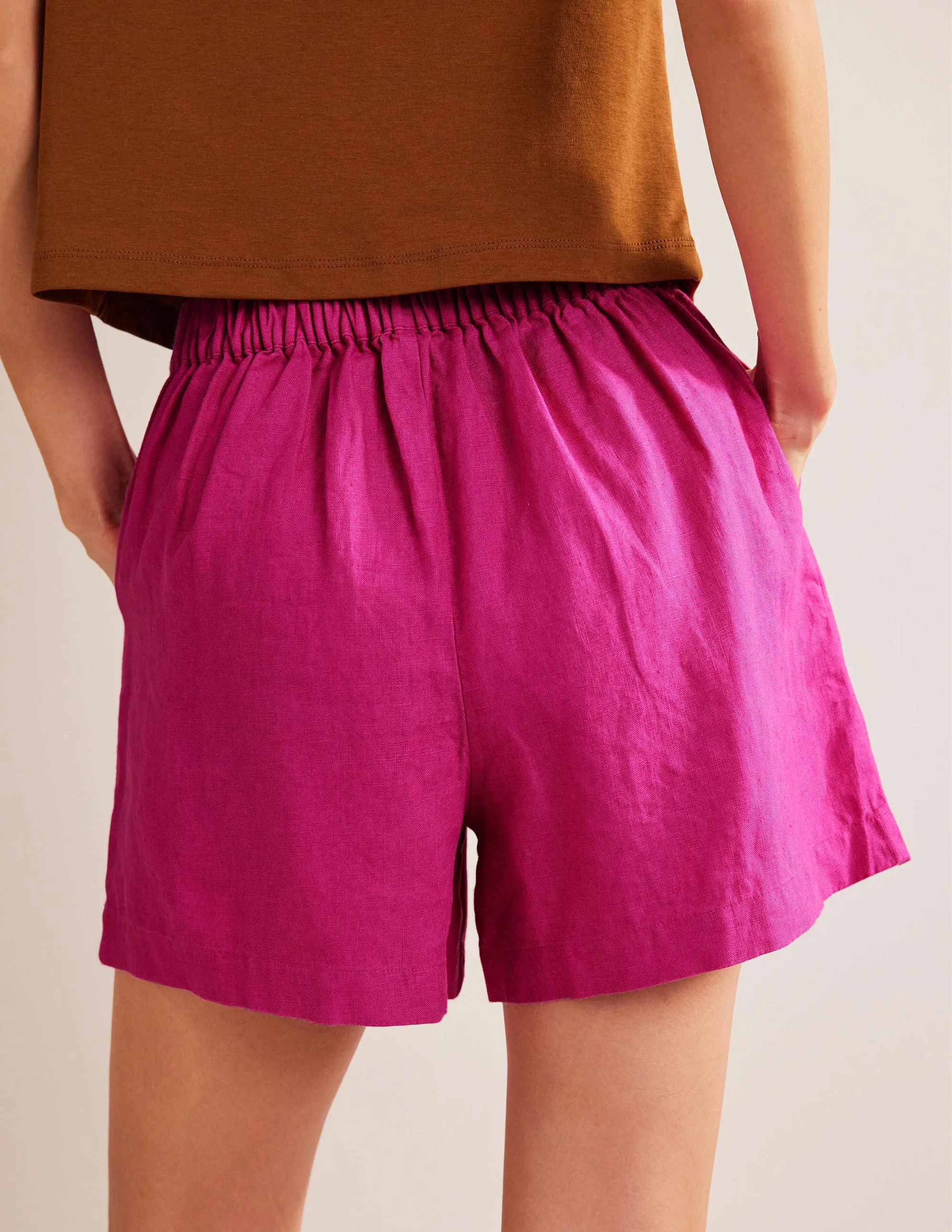 Pull-on Linen Shorts-Rose Violet