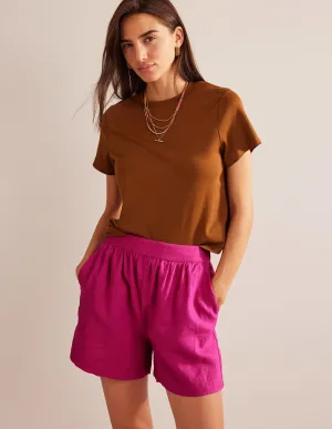 Pull-on Linen Shorts-Rose Violet