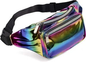 Rainbow Fanny Pack for Women Girls 80s Holographic Rave Festival Party Waist Belt Bags