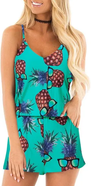 RAISEVERN Womens Romper Summer Casual Short Jumpsuit Adjustable Spaghetti Straps Sleeveless Cami 2025 Rompers with Pockets