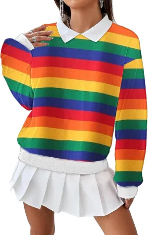 Remidoo Women's Contrast Collar Sweatshirt Casual Oversized Long Sleeve Pullover