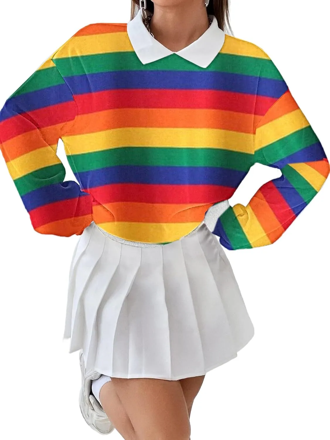 Remidoo Women's Contrast Collar Sweatshirt Casual Oversized Long Sleeve Pullover
