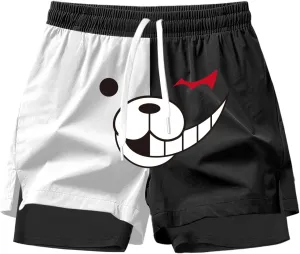 Rulercosplay Anime Double Layer Active Shorts with Phone Pocket Digital Printing 5'' Inseam Funny Board Shorts for Men, Boys