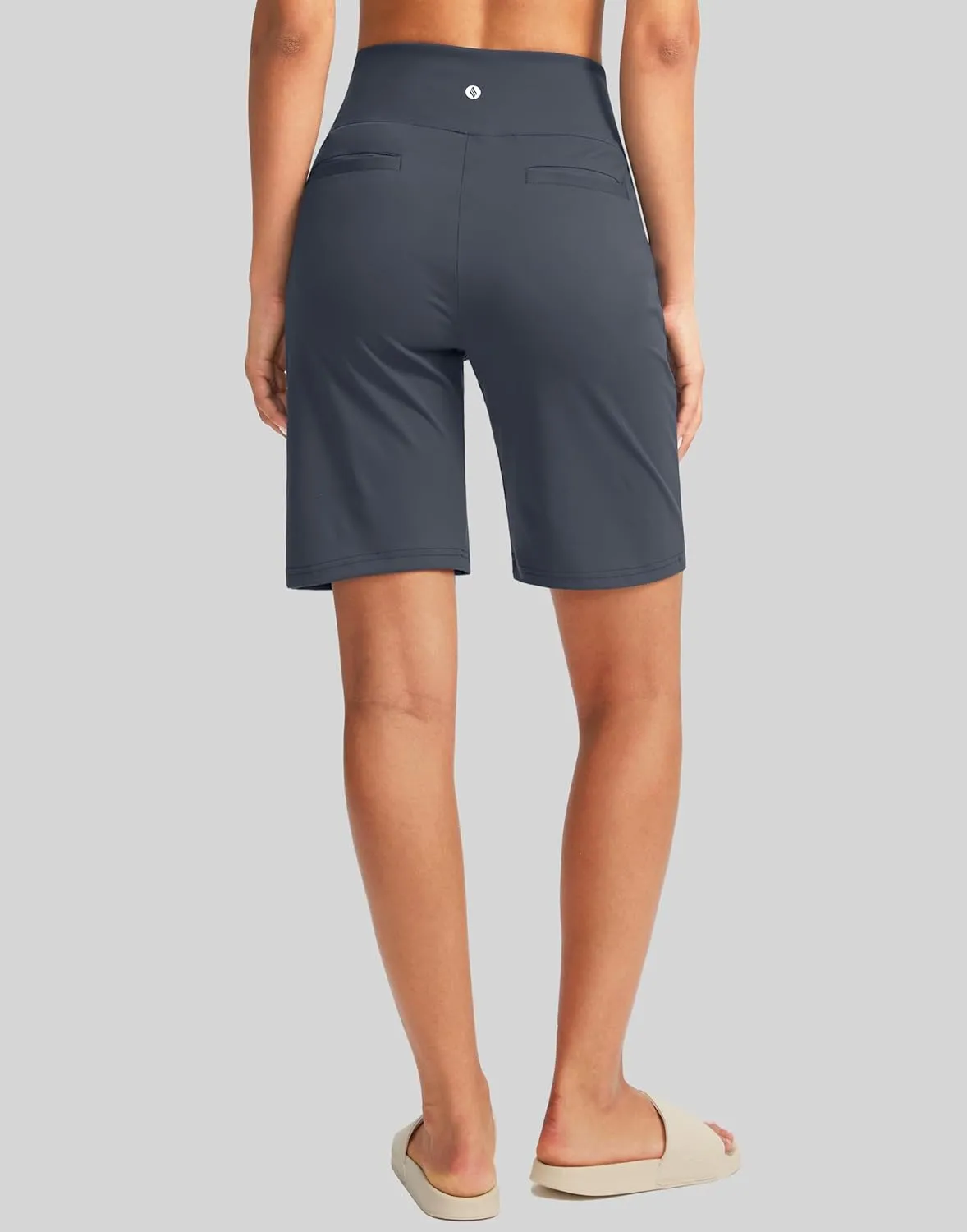 SANTINY Women's 9" High Waisted Bermuda Shorts with 4 Pockets Knee Length Long Shorts for Women Workout Athletic Casual