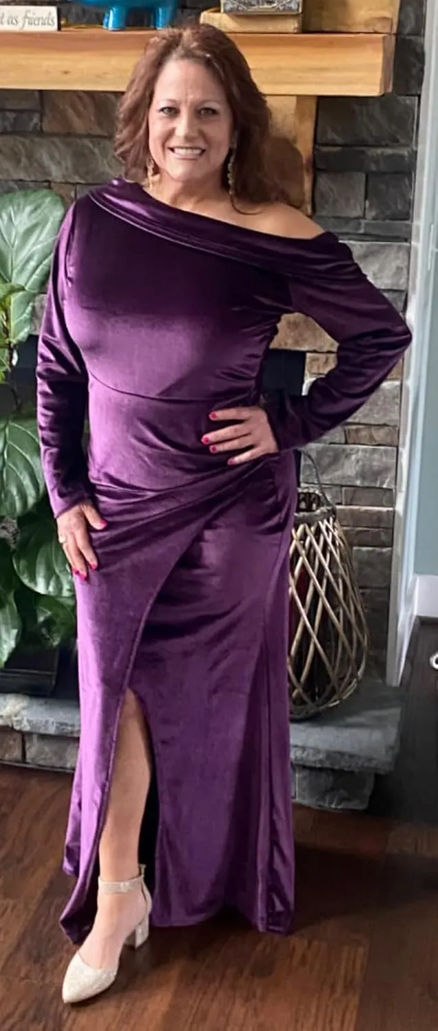 Sexy One Shoulder Gowns for Women Elegant Long Sleeve Velvet High Split Mermaid Dresses Formal Ruched Evening Party Dress