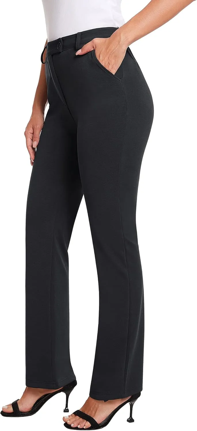 siliteelon Women's Straight Leg Dress Pants Stretchy High Waisted Work Office Trousers Yoga Bootcut Slacks with Pockets