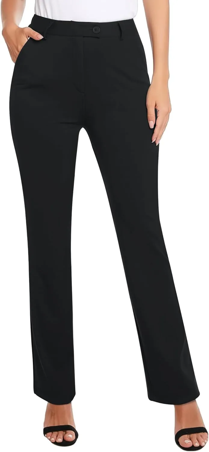 siliteelon Women's Straight Leg Dress Pants Stretchy High Waisted Work Office Trousers Yoga Bootcut Slacks with Pockets