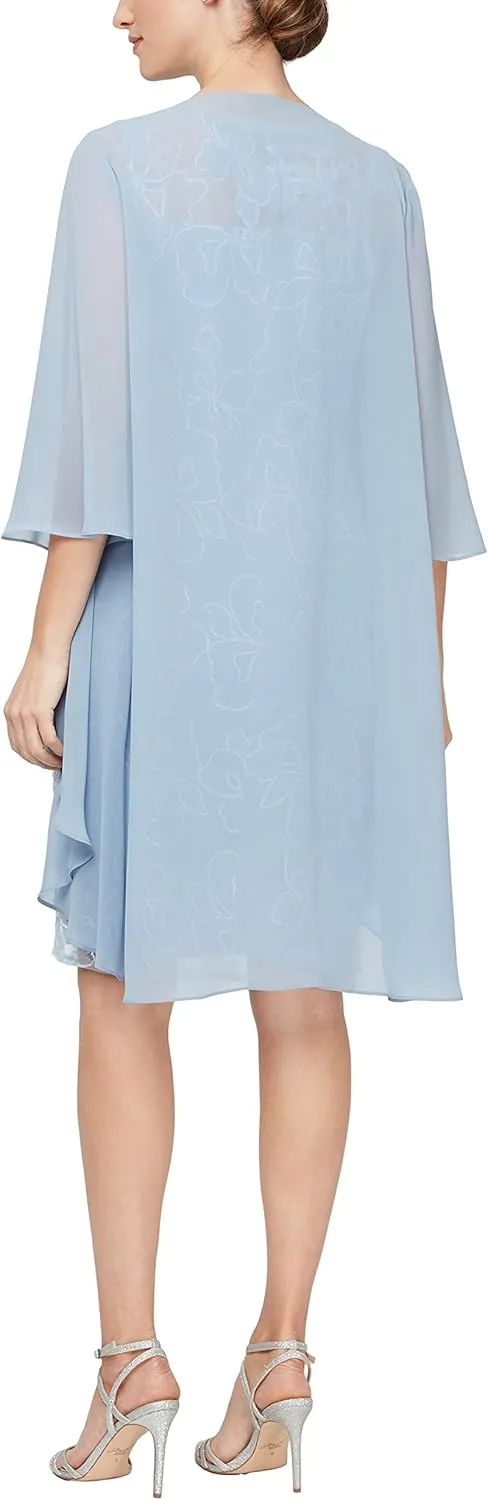 S.L. Fashions Women's Chiffon Tier Jacket Dress with Beaded Neck and Cuffs