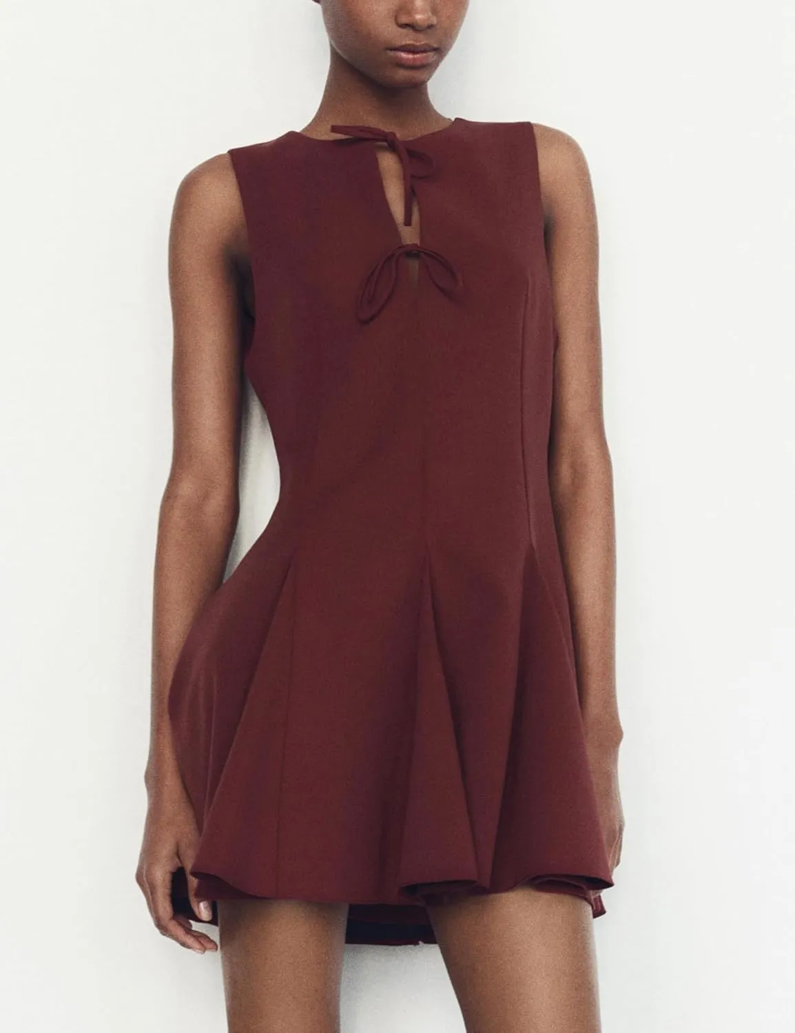 Sleeveless A Line Mini Dress for Women Summer Tie Front Club Party Bow Short Dresses