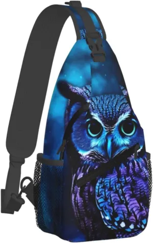 Sling Backpack Crossbody Sling Bag Blue Owl Chest Bag Daypack Fanny Pack Cross Body Bag for Outdoors Hiking