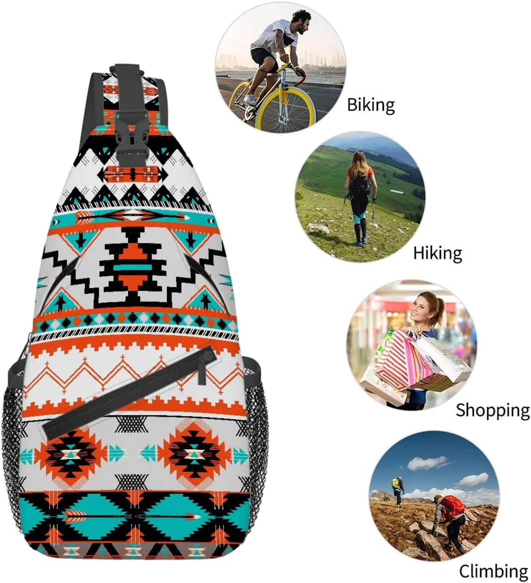 Sling Bag for Women Men, Aztec Pattern Fanny Pack Crossbody Backpack Shoulder Belt Bags Chest Purses for Travel Hiking Cycling