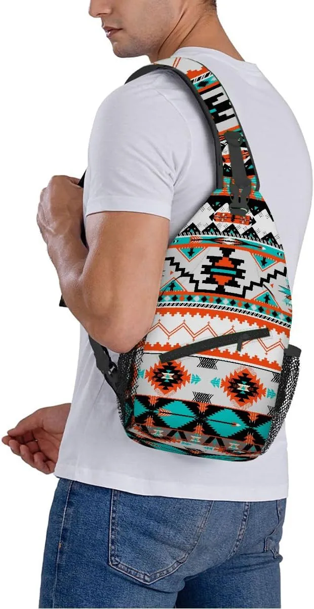 Sling Bag for Women Men, Aztec Pattern Fanny Pack Crossbody Backpack Shoulder Belt Bags Chest Purses for Travel Hiking Cycling