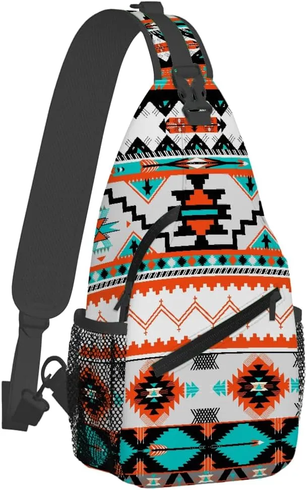 Sling Bag for Women Men, Aztec Pattern Fanny Pack Crossbody Backpack Shoulder Belt Bags Chest Purses for Travel Hiking Cycling