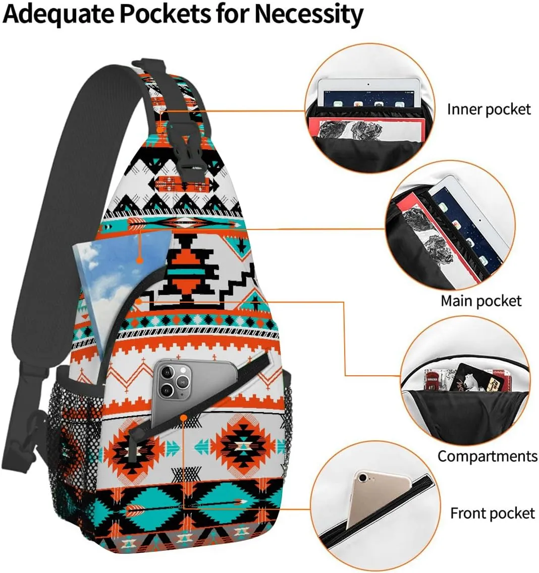 Sling Bag for Women Men, Aztec Pattern Fanny Pack Crossbody Backpack Shoulder Belt Bags Chest Purses for Travel Hiking Cycling
