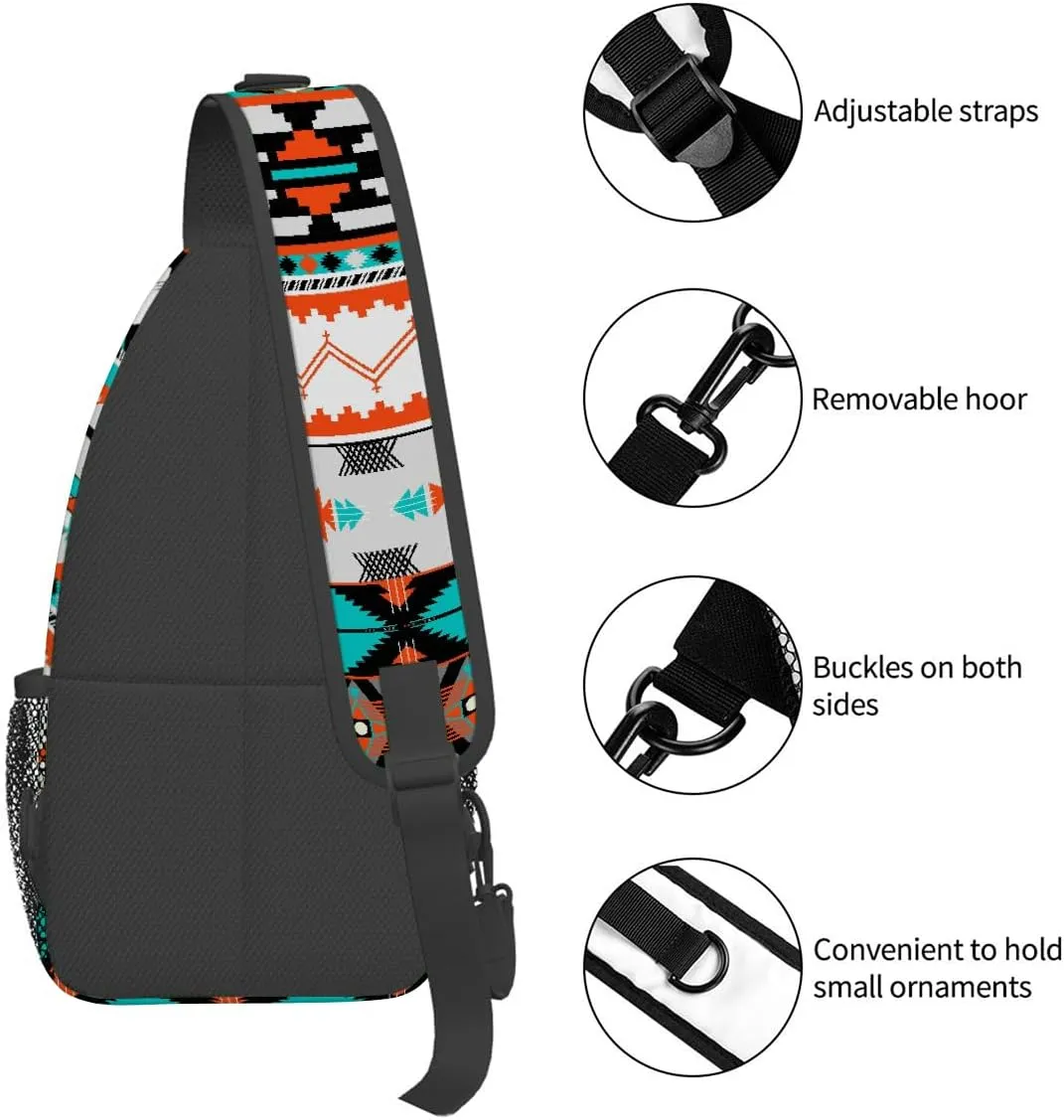 Sling Bag for Women Men, Aztec Pattern Fanny Pack Crossbody Backpack Shoulder Belt Bags Chest Purses for Travel Hiking Cycling