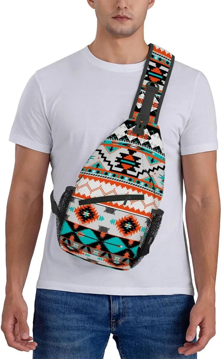 Sling Bag for Women Men, Aztec Pattern Fanny Pack Crossbody Backpack Shoulder Belt Bags Chest Purses for Travel Hiking Cycling
