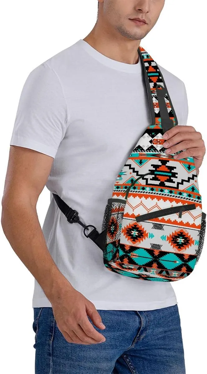 Sling Bag for Women Men, Aztec Pattern Fanny Pack Crossbody Backpack Shoulder Belt Bags Chest Purses for Travel Hiking Cycling