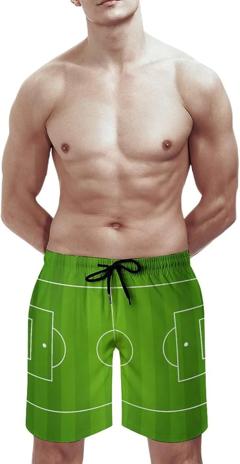 Soccer Field with Realistic Grass Men's Swim Trunks Quick Dry Bathing Suit Swimming Shorts Beach Swimwear