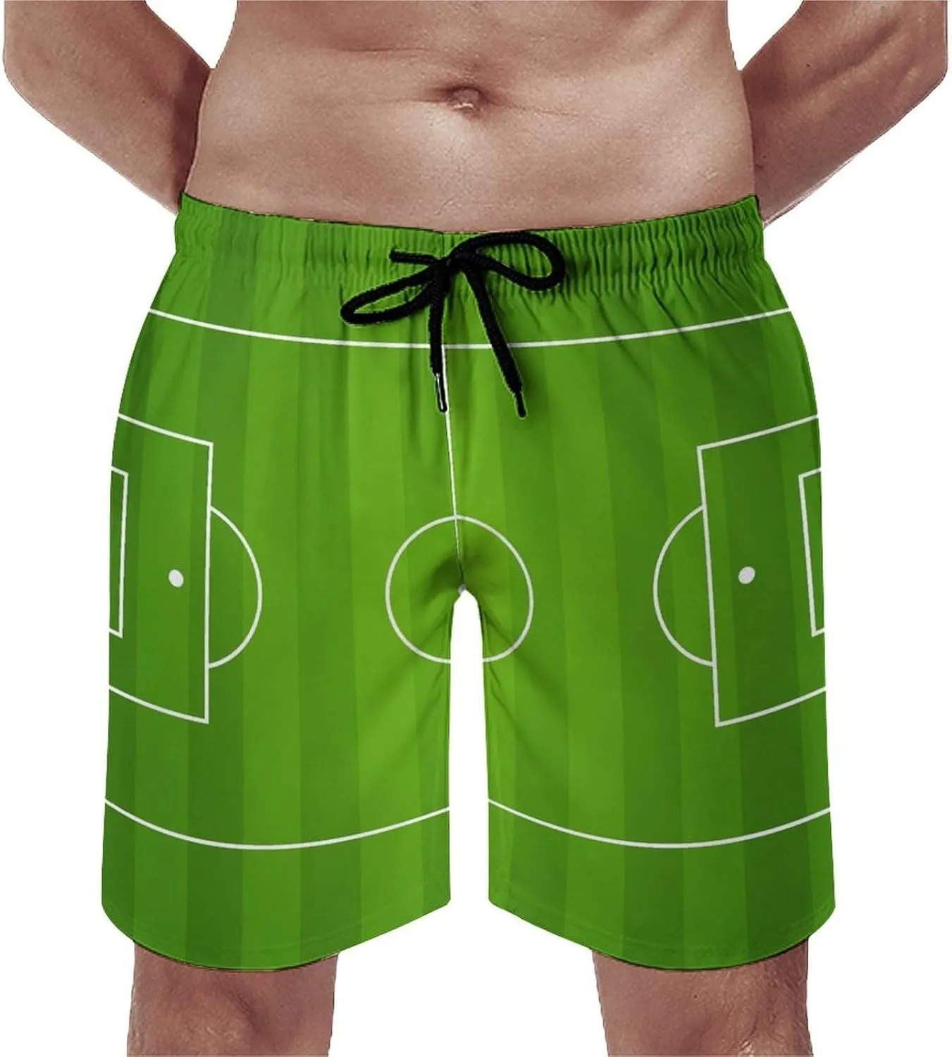 Soccer Field with Realistic Grass Men's Swim Trunks Quick Dry Bathing Suit Swimming Shorts Beach Swimwear