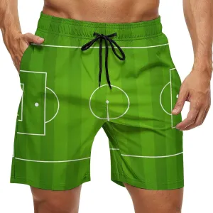 Soccer Field with Realistic Grass Men's Swim Trunks Quick Dry Bathing Suit Swimming Shorts Beach Swimwear