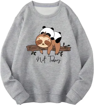 SOLY HUX Women's Cartoon Graphic Sweatshirt Cat Print Round Neck Long Sleeve Pullover Top