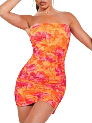 SOLY HUX Women's Floral Tube Dress Summer Strapless Bodycon Mini Dress Party Clubwear