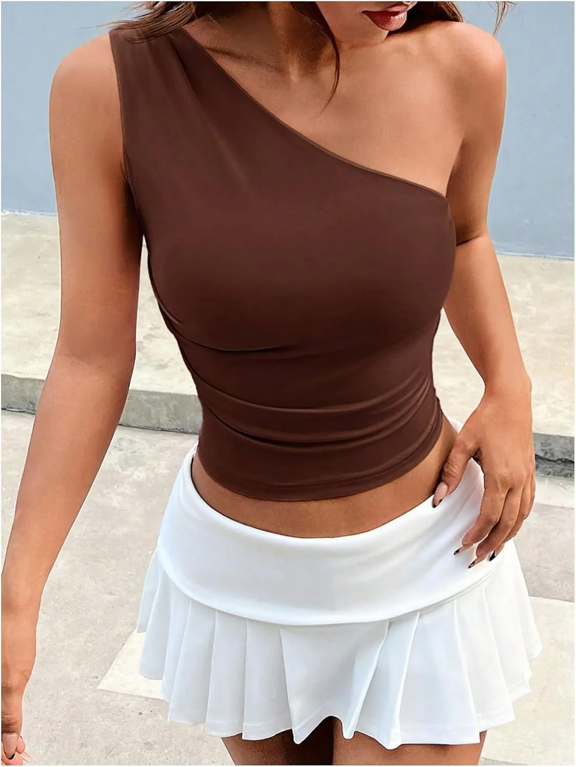 SOLY HUX Women's Summer One Shoulder Tank Top Sleeveless T Shirt Slim Fit Going Out Crop Tops