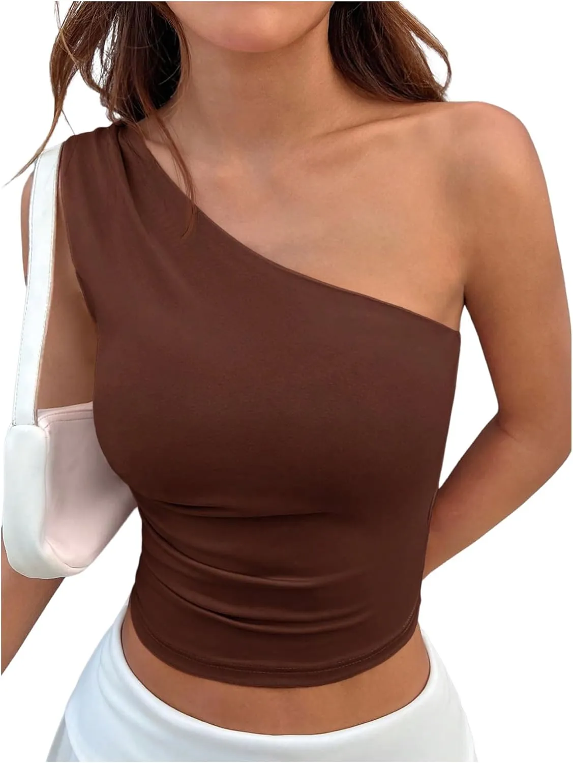 SOLY HUX Women's Summer One Shoulder Tank Top Sleeveless T Shirt Slim Fit Going Out Crop Tops
