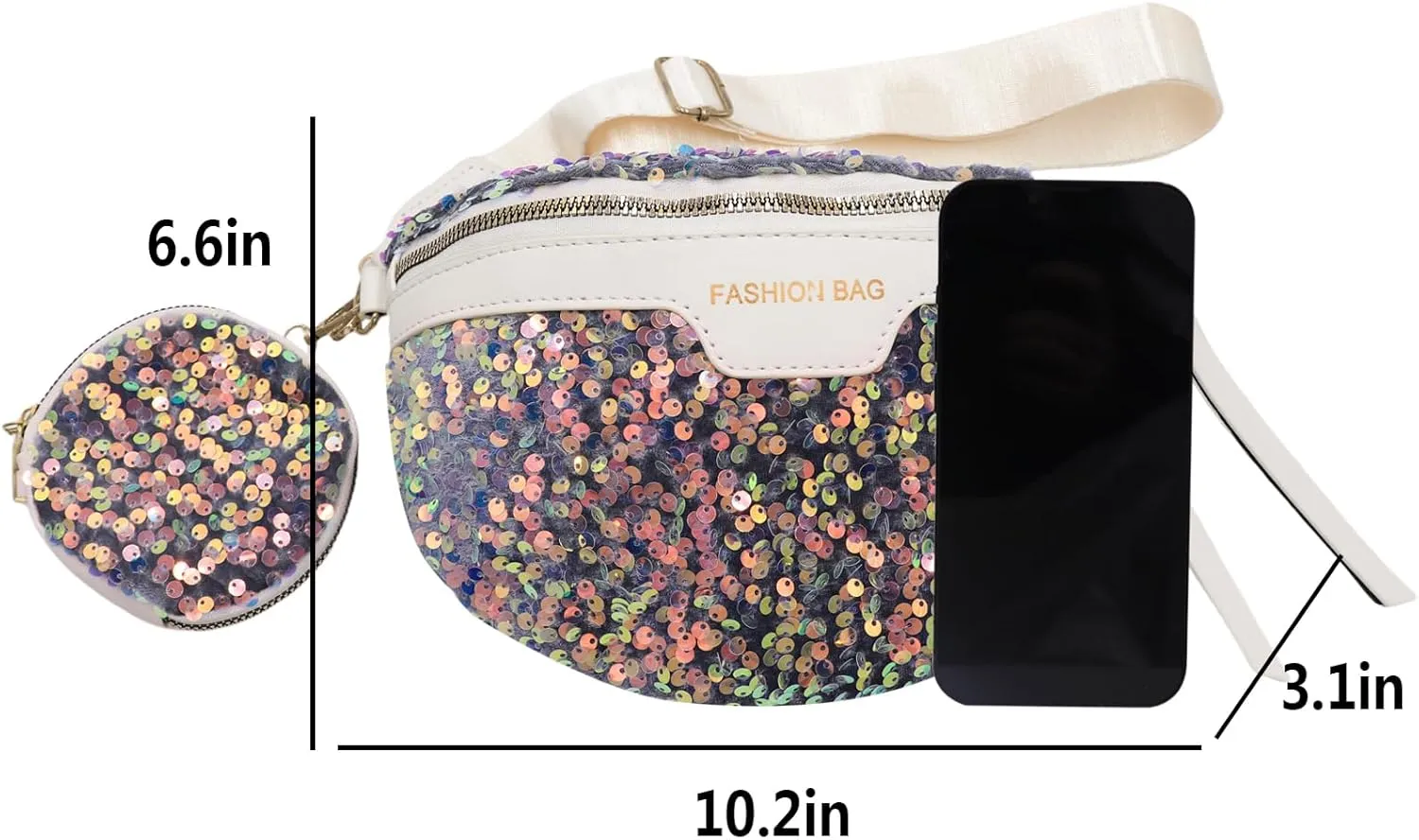 Sparkly Sequin Fanny Packs Glitter Waist Bag Adjustable Chest Belt Bags with Coin Purse for Women Girls,White C#