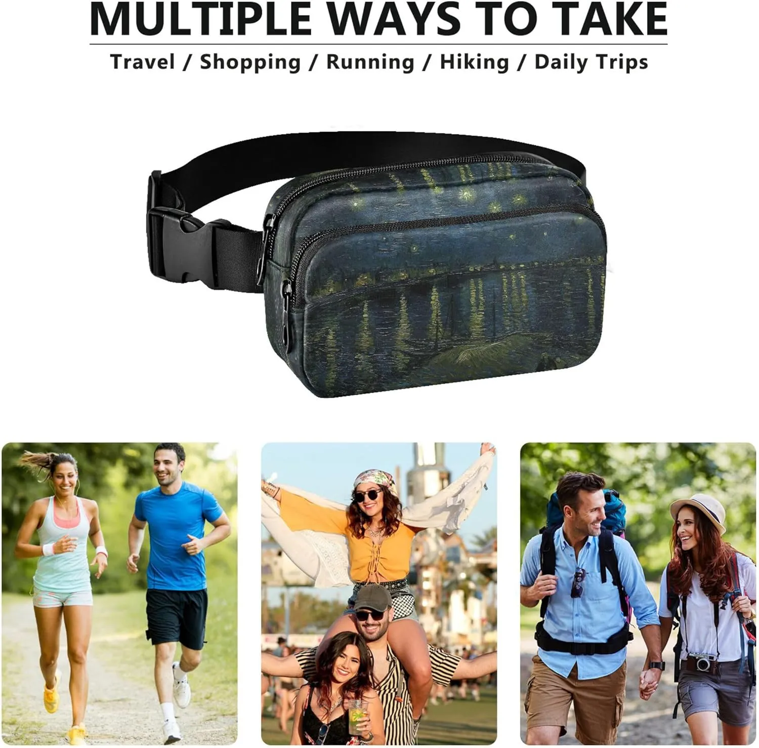 Starry Night Vangogh Prints Fanny Pack for Women Waterproof Belt Bags Hip Pack Pattern Waist Pack for Women