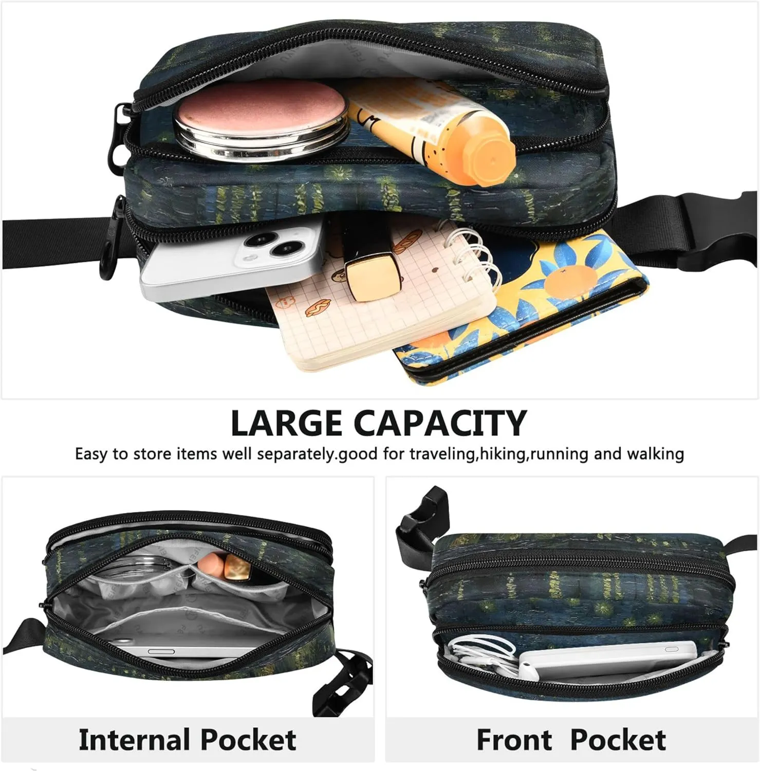 Starry Night Vangogh Prints Fanny Pack for Women Waterproof Belt Bags Hip Pack Pattern Waist Pack for Women