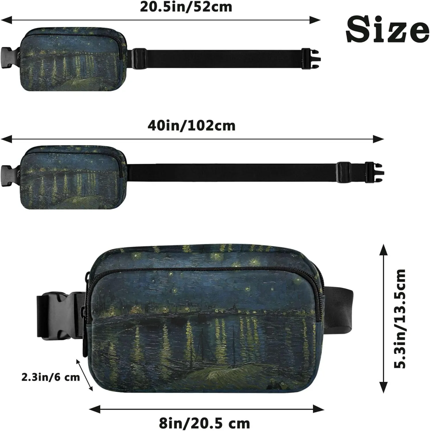 Starry Night Vangogh Prints Fanny Pack for Women Waterproof Belt Bags Hip Pack Pattern Waist Pack for Women