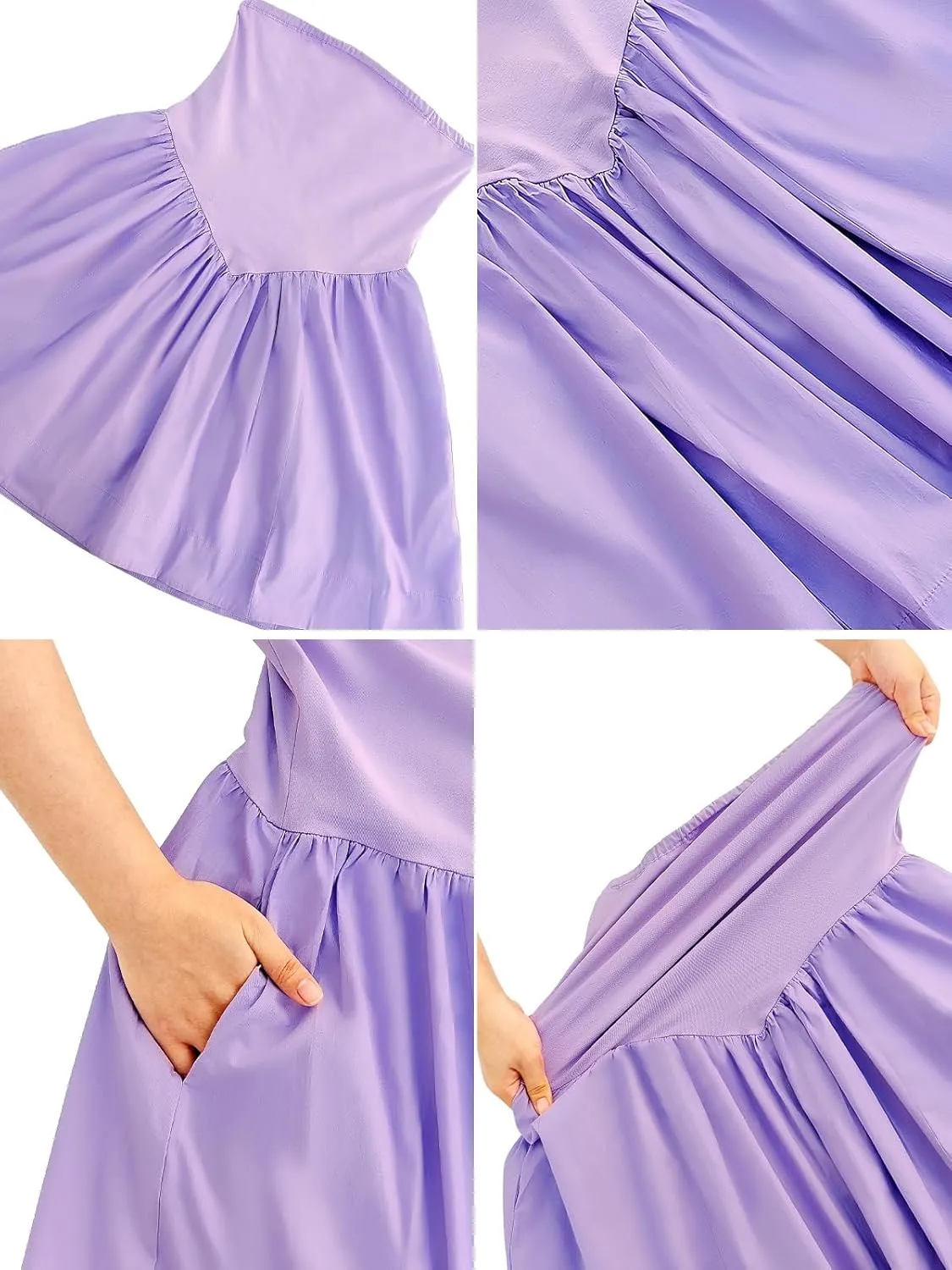 Strapless Mini Dresses for Women Summer Backless Sleeveless Solid Flowy A Line Patchwork Beach Tube Top Dress
