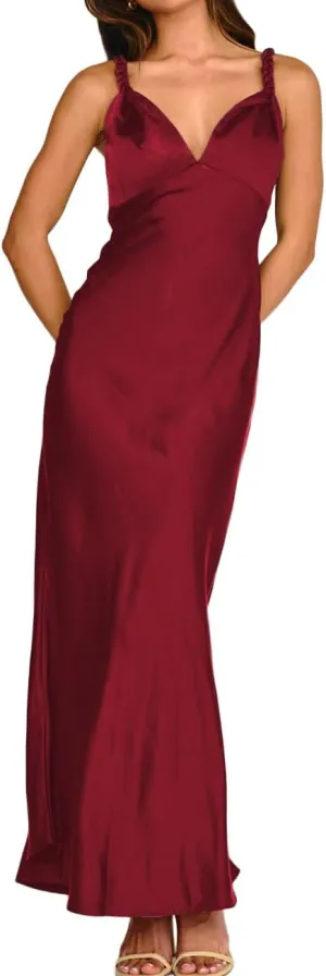 Summer Satin Braided Spaghetti Strap V Neck Maxi Dress for Women Elegant Silk Sleeveless Backless Midi Prom Dress