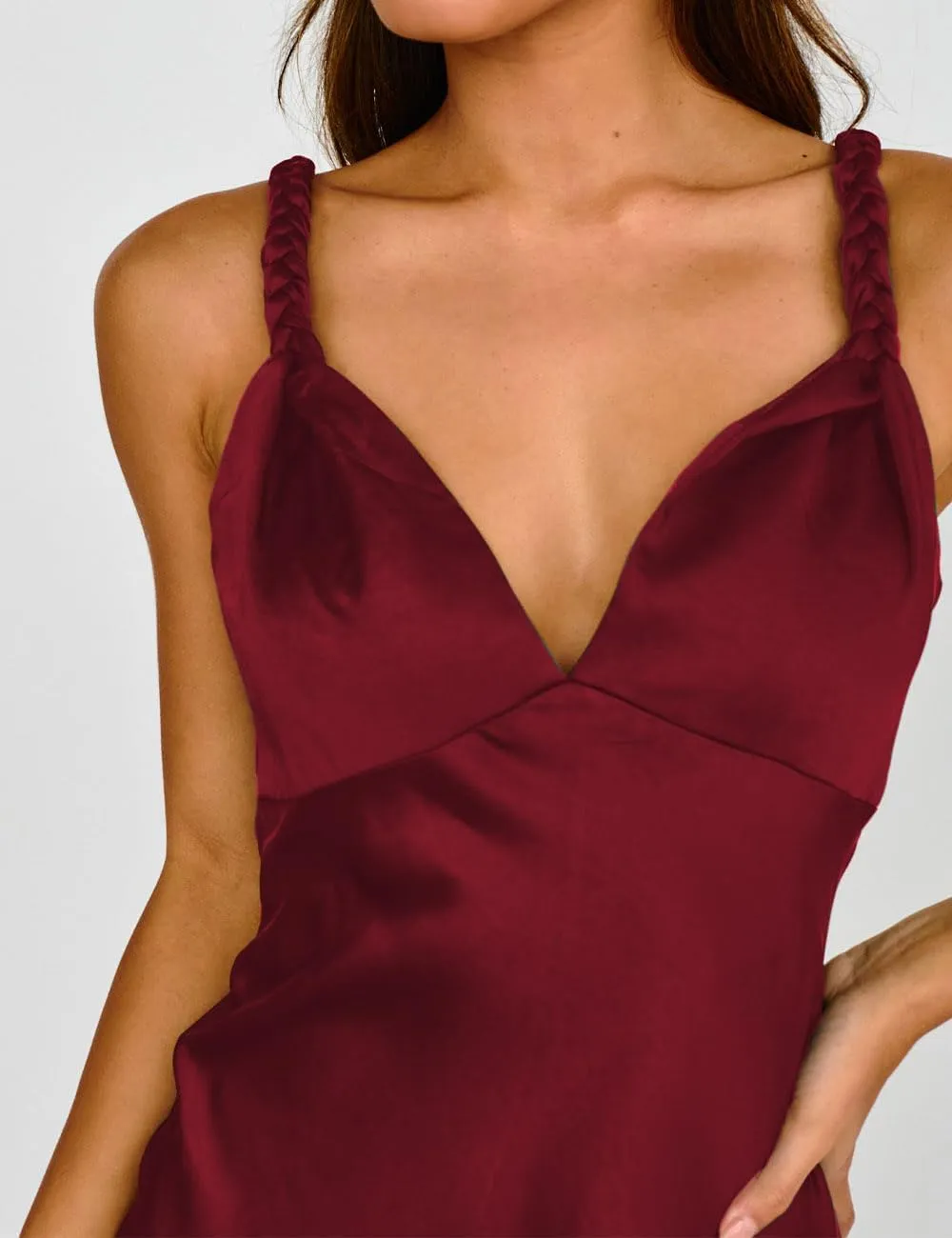 Summer Satin Braided Spaghetti Strap V Neck Maxi Dress for Women Elegant Silk Sleeveless Backless Midi Prom Dress
