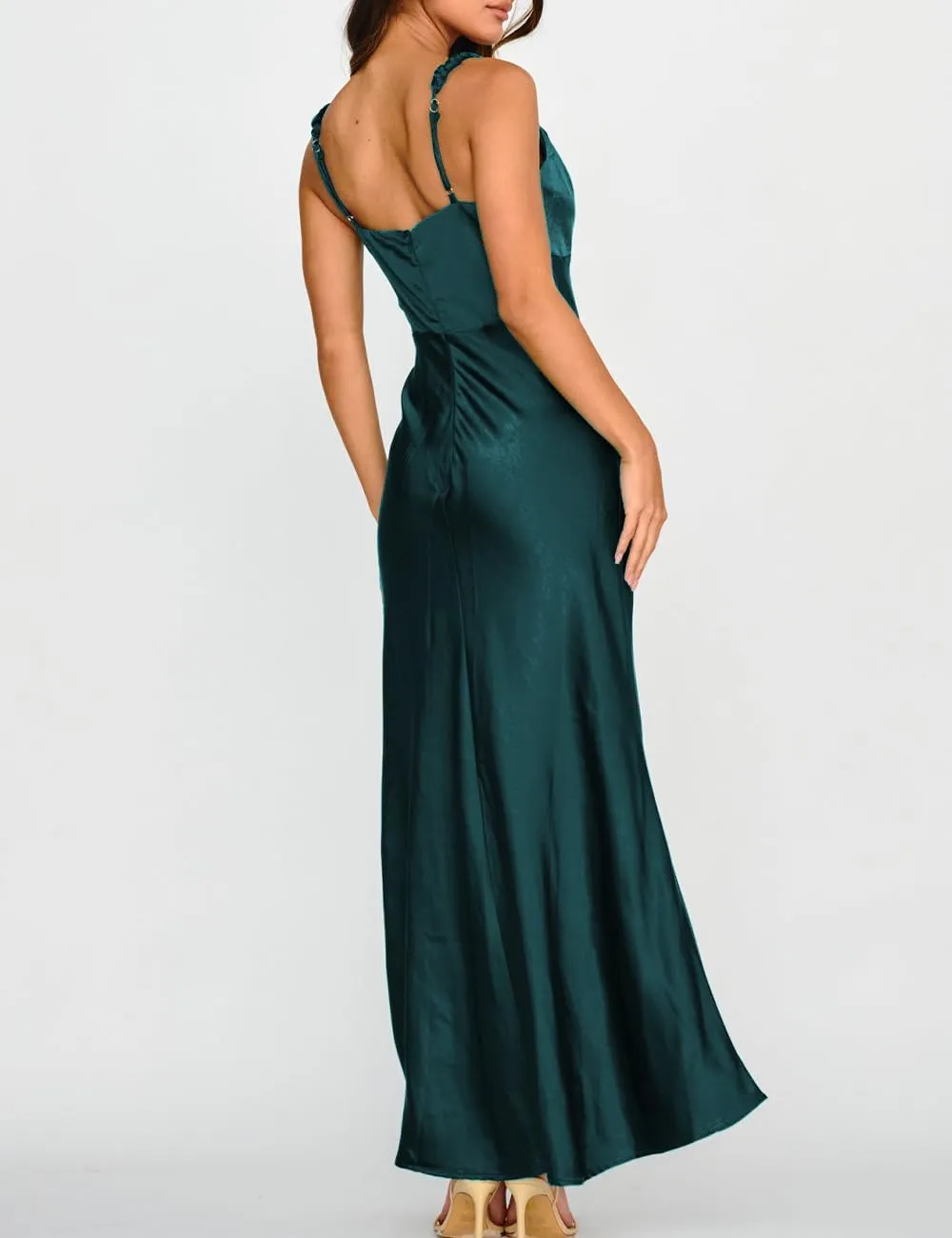 Summer Satin Braided Spaghetti Strap V Neck Maxi Dress for Women Elegant Silk Sleeveless Backless Midi Prom Dress