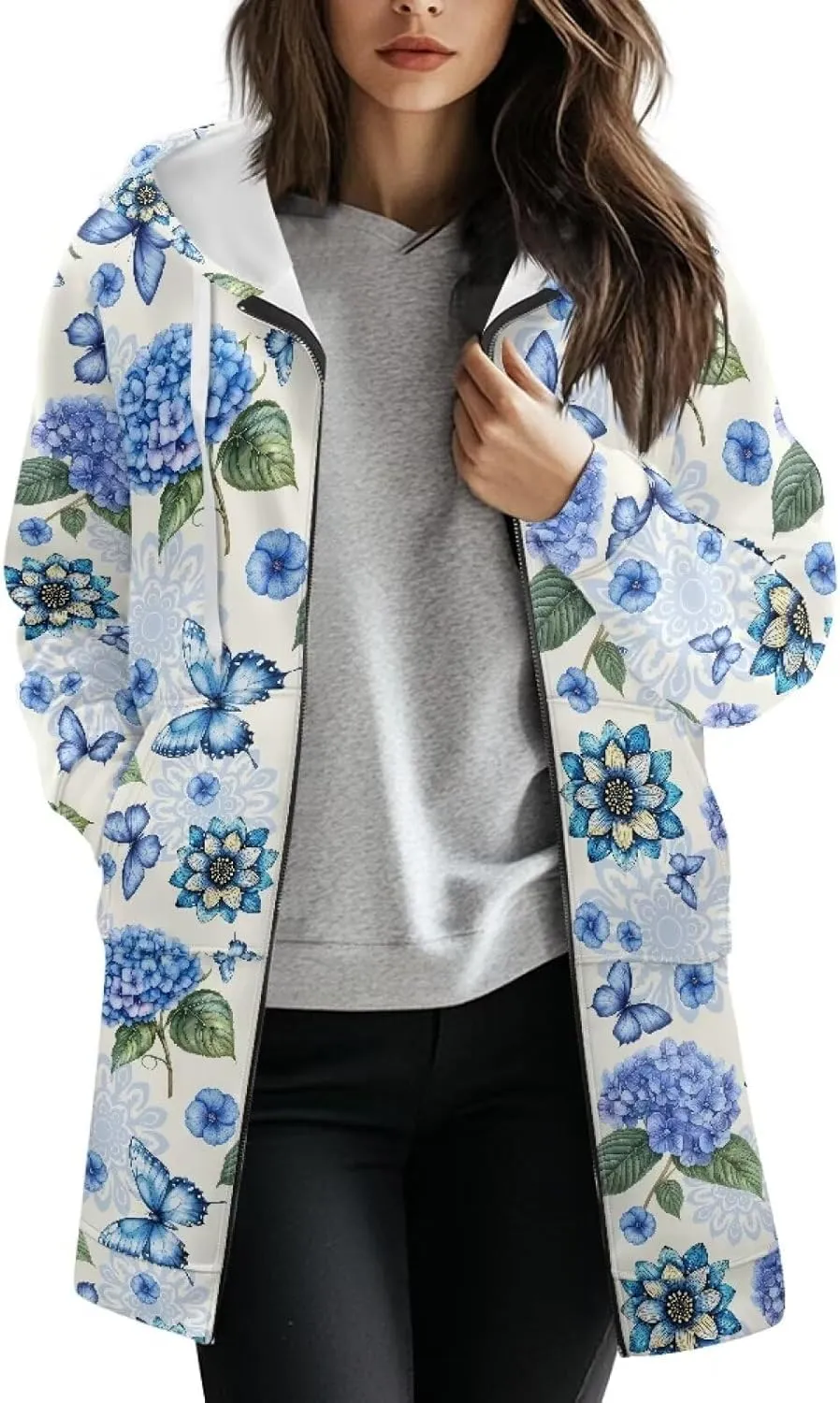 Suobstales Women's Zip Up Hoodies Oversized Fleece Long Sleeve Sweatshirts Casual Fall Jacket Coat with Pocket (S-3XL)