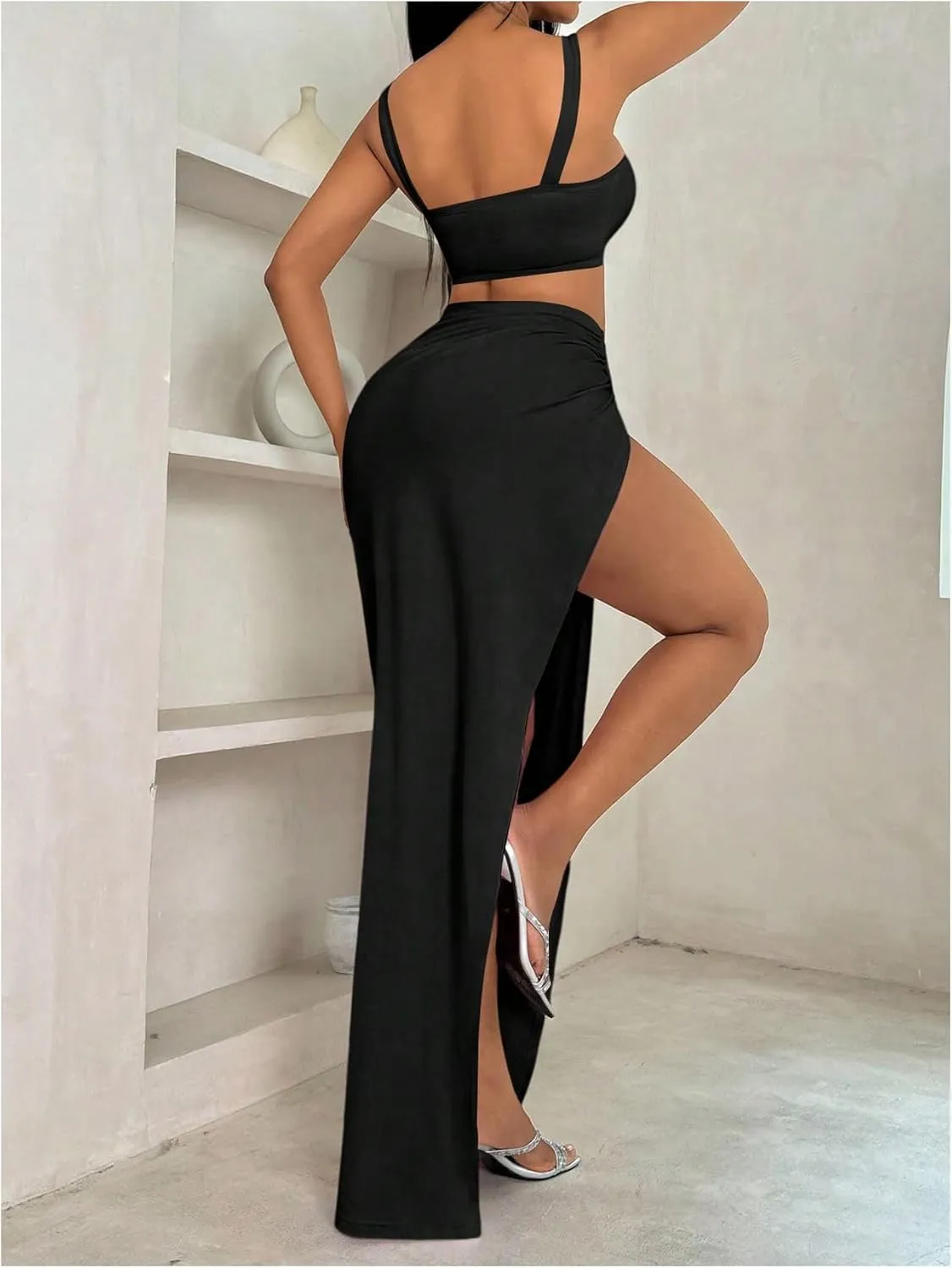 SweatyRocks Women's Camisole Crop Top and High Split Maxi Skirt Set 2 Piece Summer Outfits