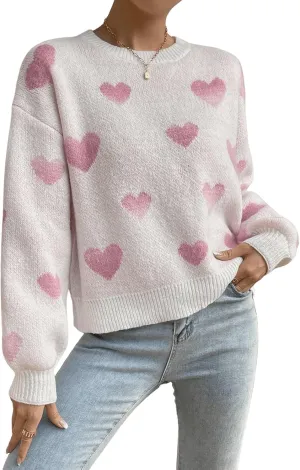 SweatyRocks Women's Casual Long Sleeve Round Neck Top Drop Shoulder Pattern Cable Knit Pullover Sweater