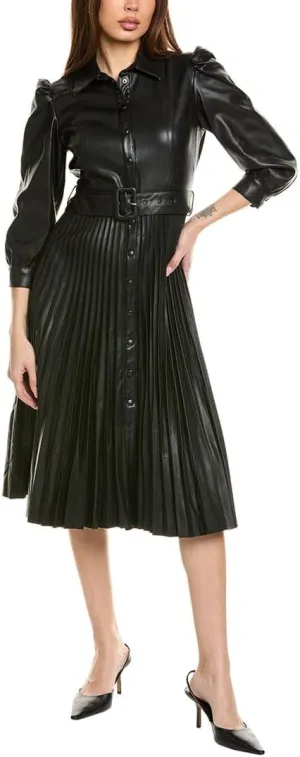 T Tahari Womens Pleated Skirt Shirtdress, 14, Black