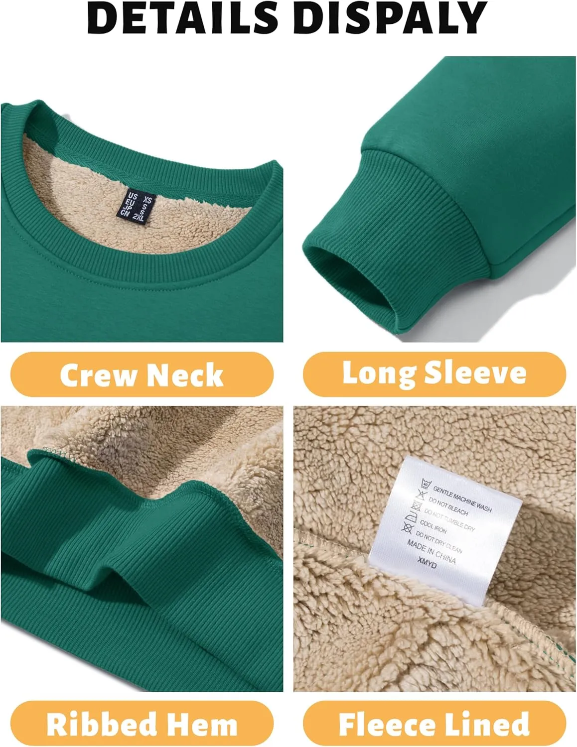 TACVASEN Men's Crewneck Sweatshirt Warm Sherpa Lined Sweatshirts Heavyweight Long Sleeve Underwear Winter Fleece Pullover
