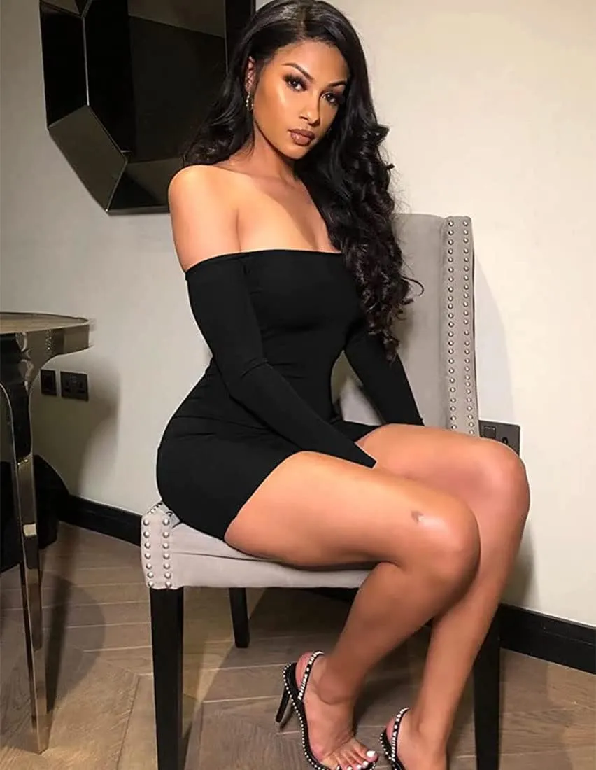 TICBRY Womens Long Sleeves Bodycon Sexy Off Shoulder Backless Dress