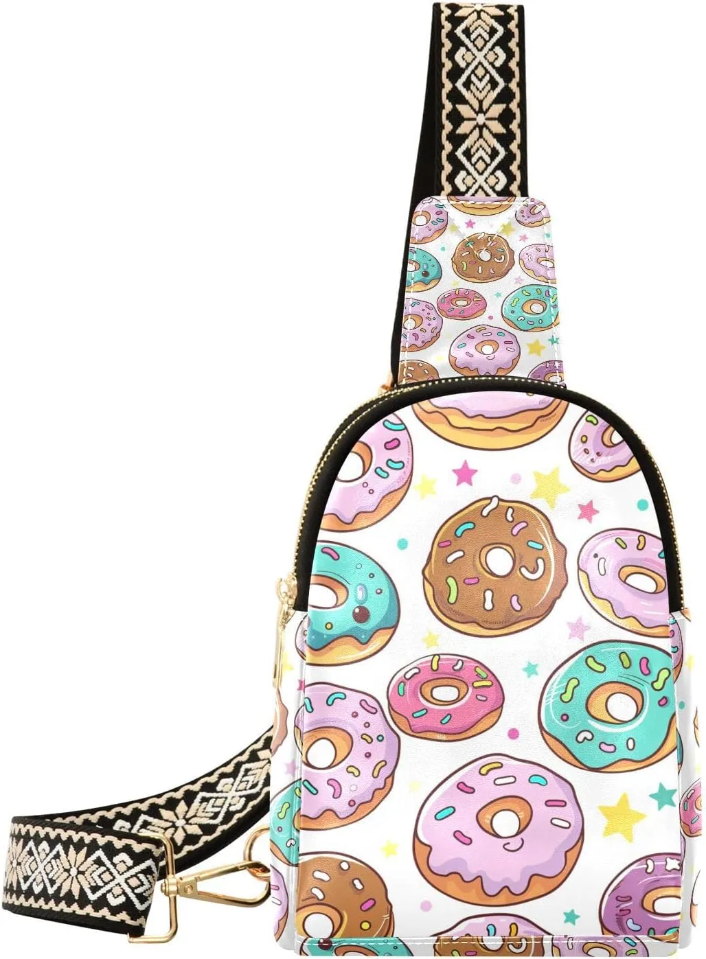 Trendy Cartoon Cute Colorful Donuts crossbody sling bags lightweight brown leather fanny pack for hiking