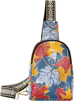 trendy Colorful Maple Leaves sling bags crossbody multipurpose leather fanny pack crossbody for travel