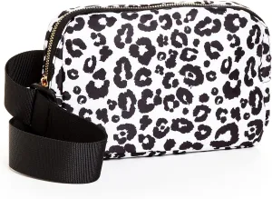 Unisex Animal Print Adjustable Belt Bag, Small Waist Pack for Running, Workout, Travelling and Hiking (White Black Leopard)