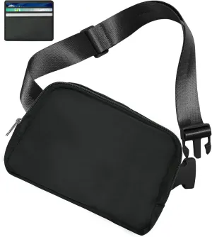 Unisex Belt Bag,Everywhere Fanny Pack for Women with Adjustable Strap,Crossbody Bags Fanny Pack with Card Bag for Workout Running Traveling Hiking (Black)