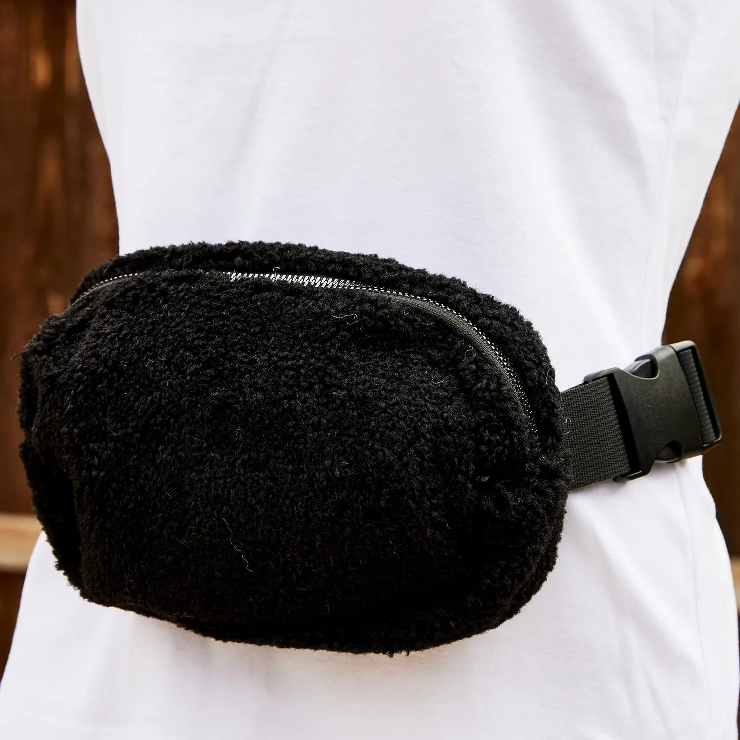 Unisex Fleece Adjustable Belt Bag, Fanny Bag Waist Pack for Running, Workout, Travelling and Hiking (F-Black)