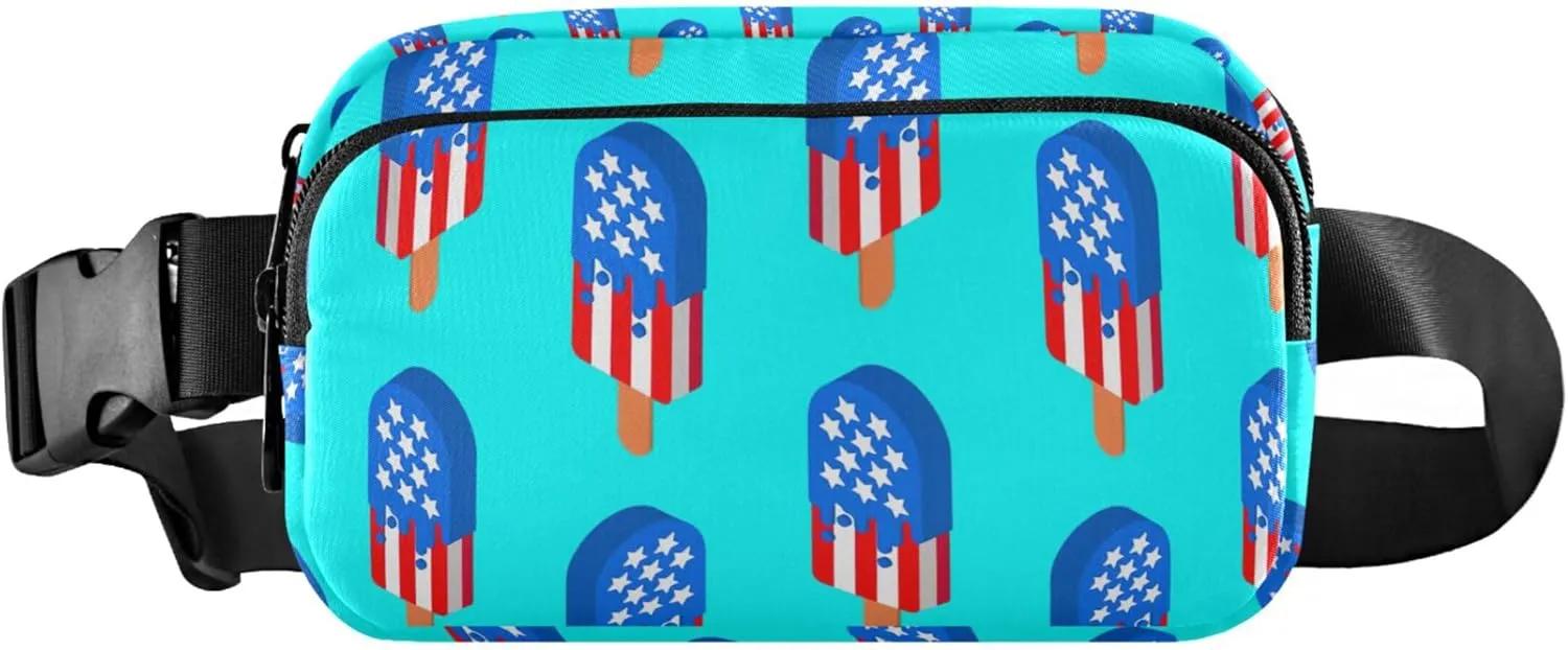 USA Ice Cream Patriotic Blue Waterproof Women Fanny Pack Belt Bags Hip Pack Bright Colored Waist Bag for Women