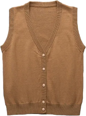 V Neck Sweater Vest for Women Trendy Sleeveless Cardigan Solid Color Button Down Knitted Tank Tops